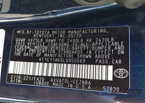 2020 Toyota Camry Le from USA, damaged, VIN 4T1C11AK6LU955569